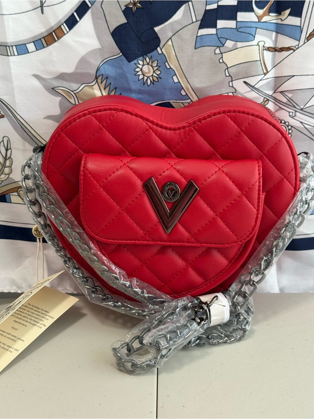 Valentino V-Emblem Quilted Heart Crossbody Bag - Red NWT